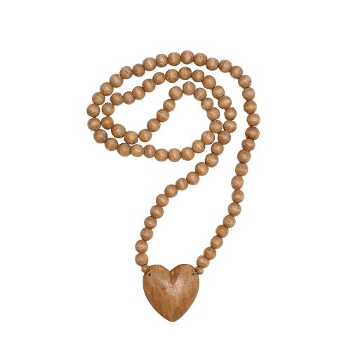 Wood Hand-Carved Heart Bead Strand