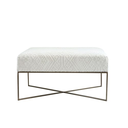 Woven Damask Cream and Brass Ottoman