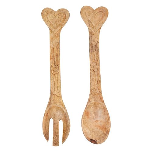 wood salad servers with heart shaped handles